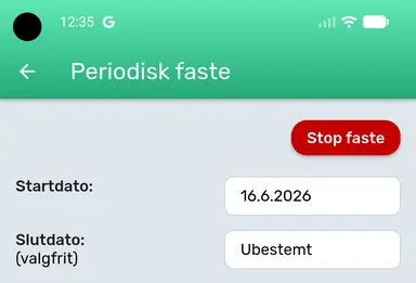 Stop faste på siden med indstillinger for periodisk faste.